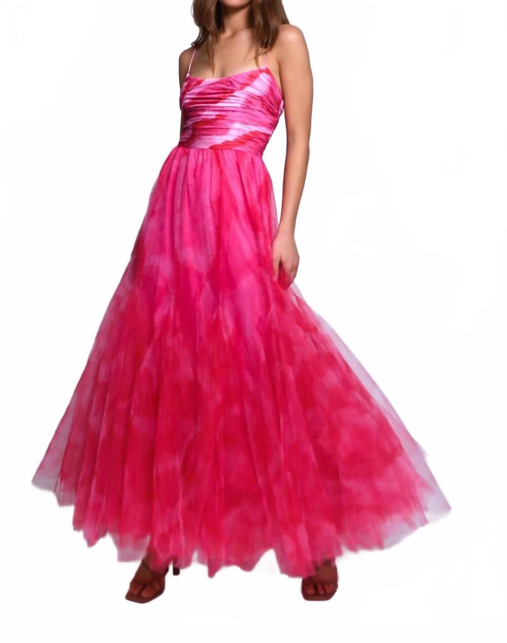 NEW HUTCH toni maxi gown in pink sketched squiggle